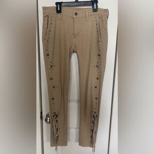 Ralph Lauren Tan Studded Cropped Jeans